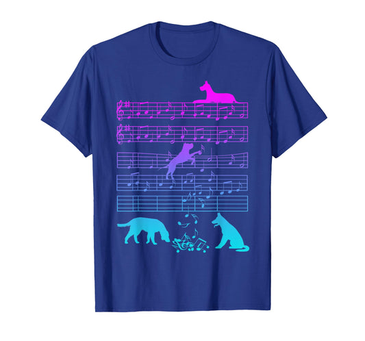 Cute Dog Playing Music Note Clef Musician Arts T-Shirt for Men Women