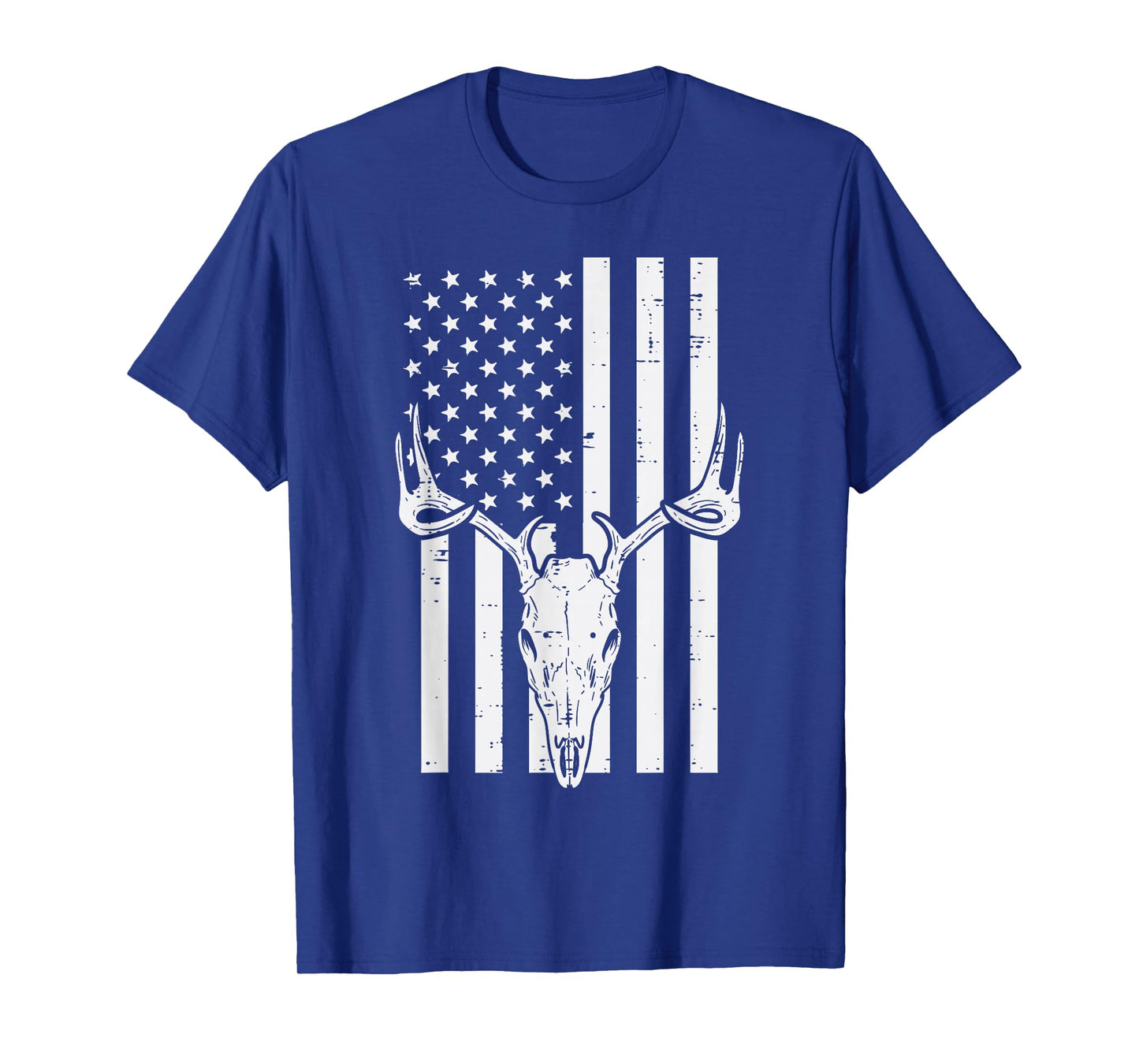 White US Flag Deer Skull Vintage Hunting Patriotic Hunt Dad T-Shirt