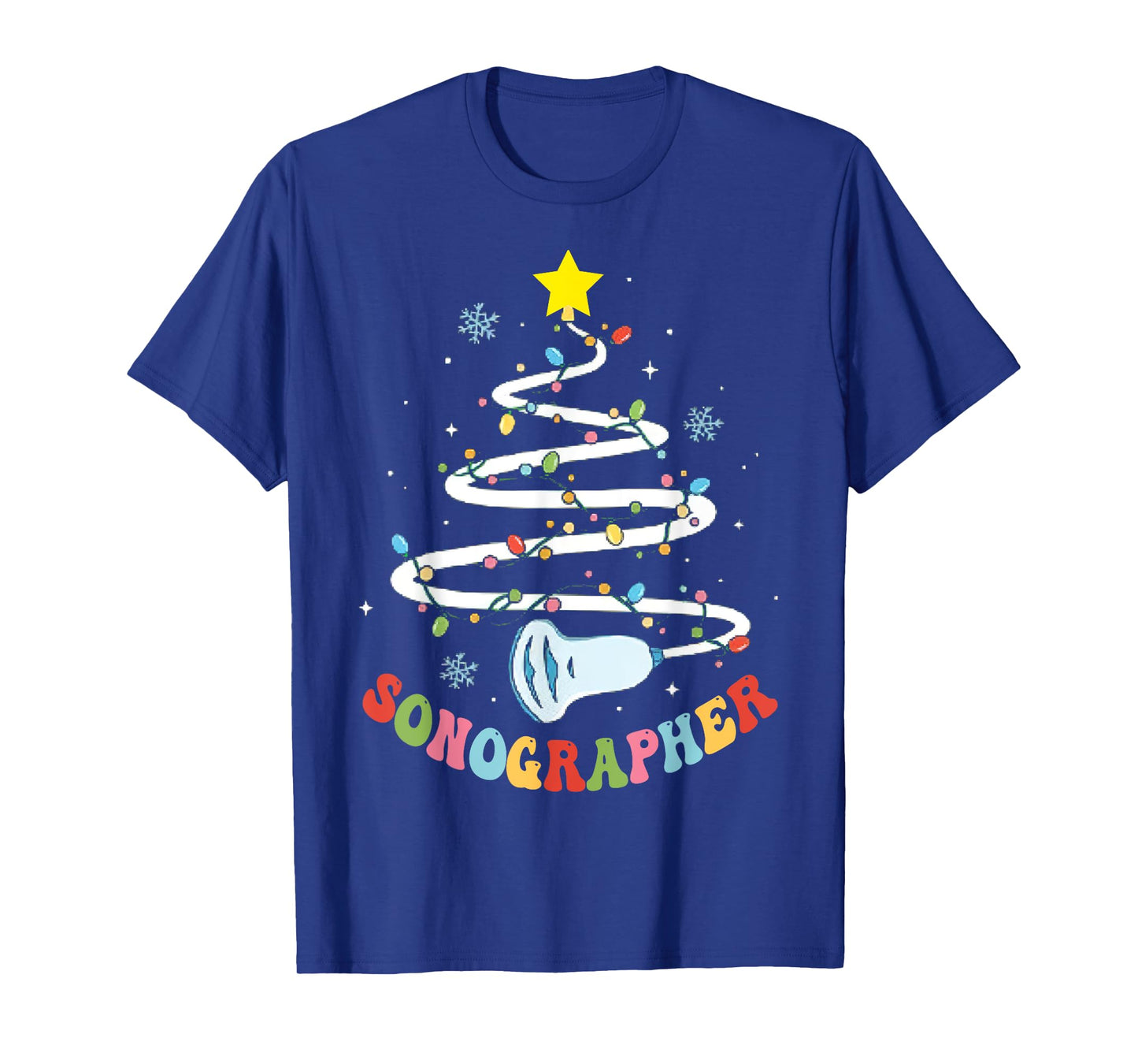 Christmas Sonography Tech, Holiday Sonographer Xmas Tree T-Shirt - Unisex-Adults, Black, Small