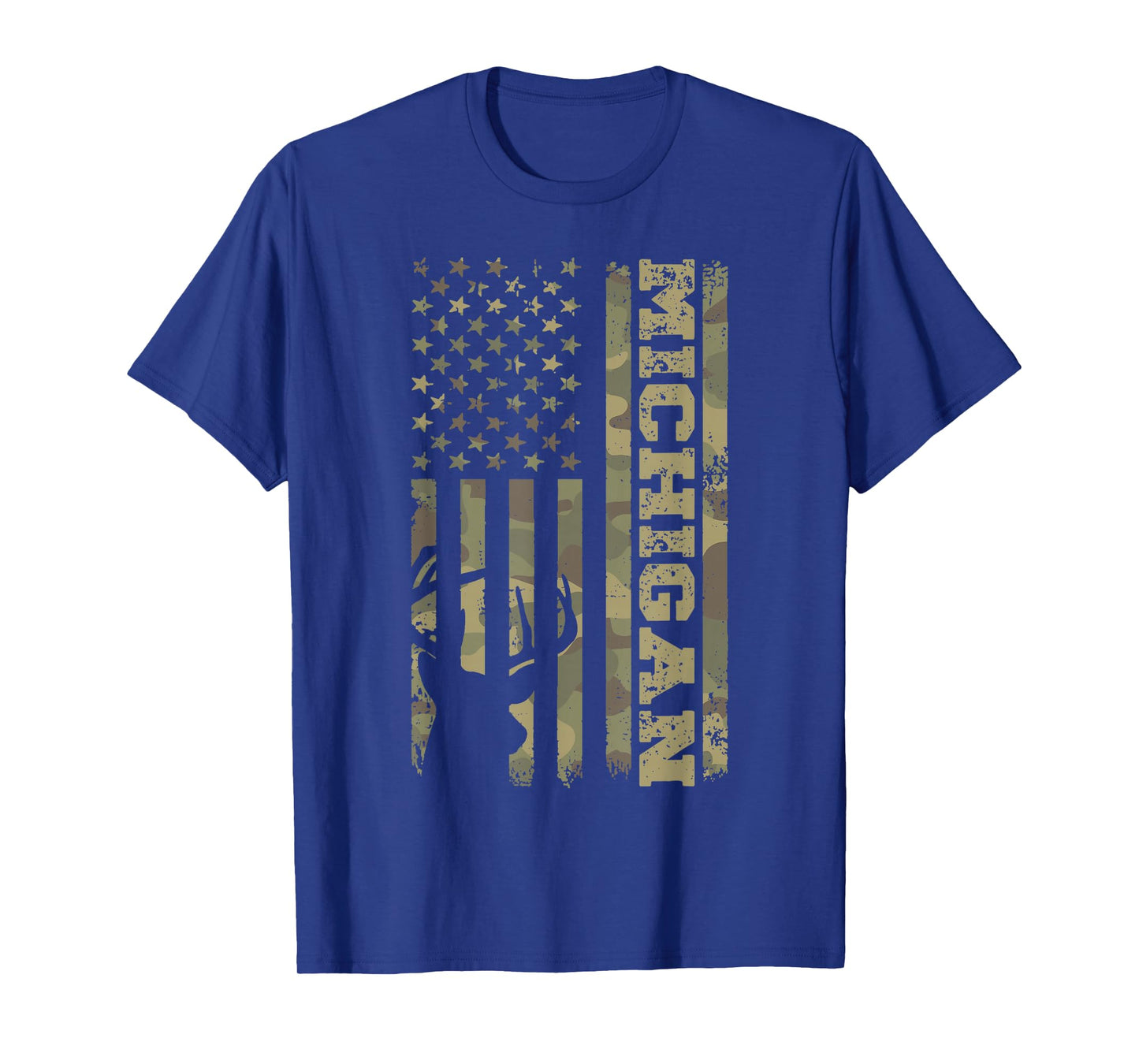 Michigan Deer Hunter Vintage Deer Hunting Camo USA Flag T-Shirt