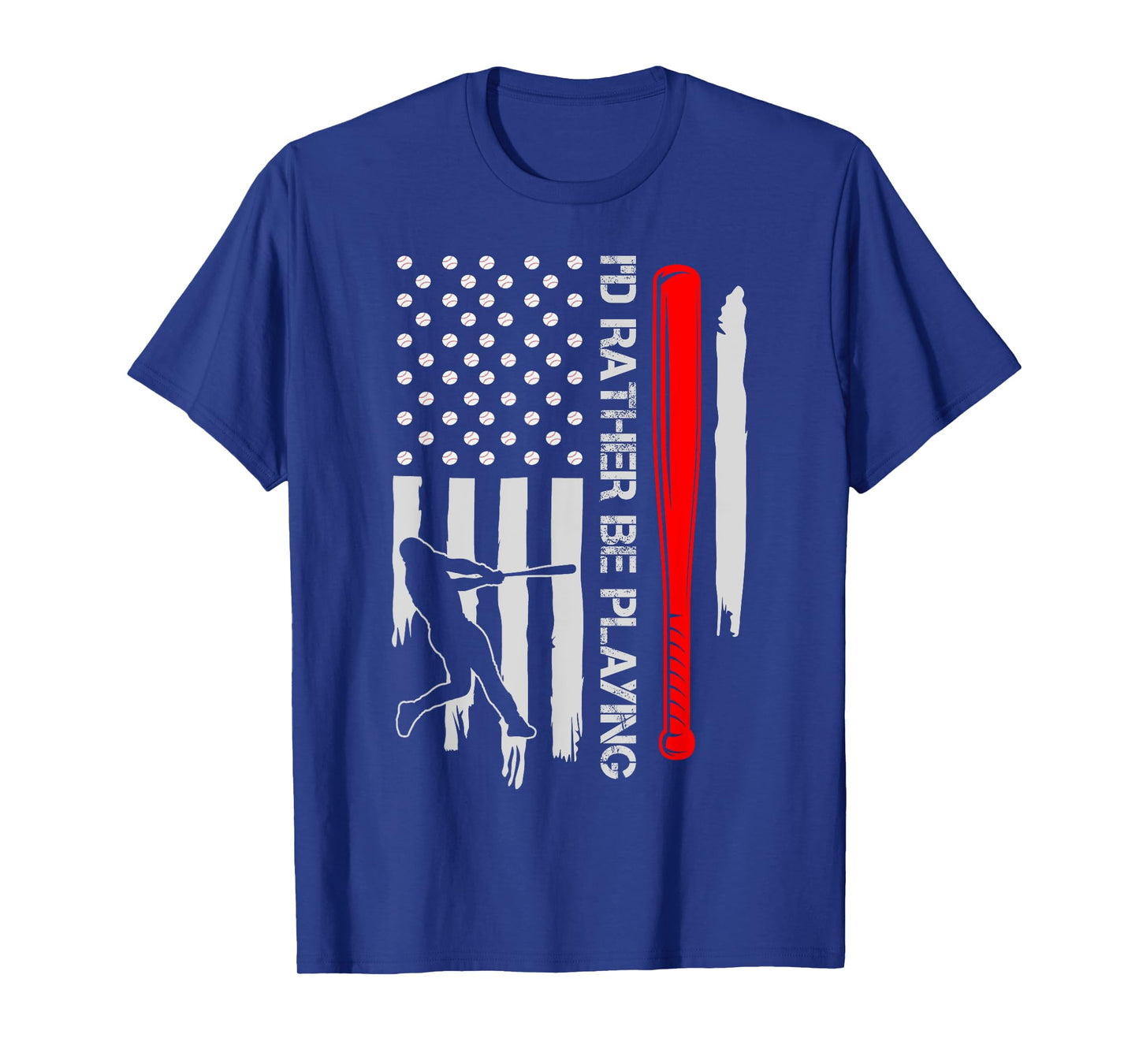 Vintage USA Flag Baseball Player, I'd Rather Be Playing Women Kids Men T-Shirt