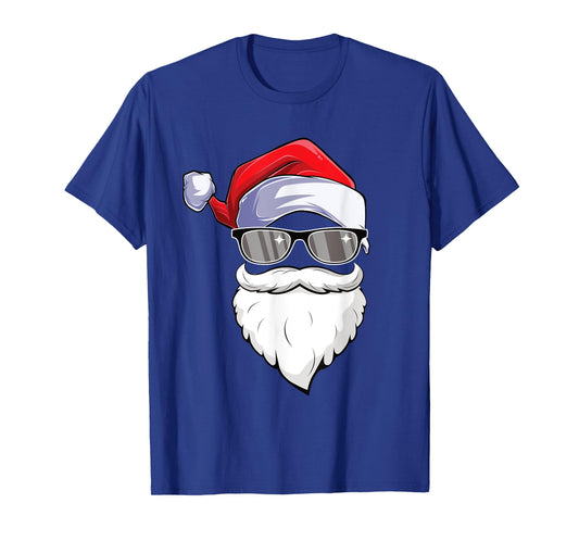Funny Hipster Santa Face With Hat Beard & Glasses Christmas T-Shirt