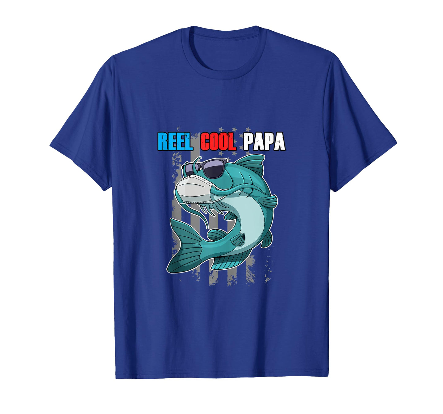 Reel Cool Papa Tee Fish In Mask Sunglasses USA Flag Fishing Tank Top