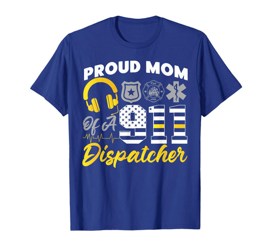 911 Dispatcher Thin Gold Yellow Line Mom American Flag Proud T-Shirt