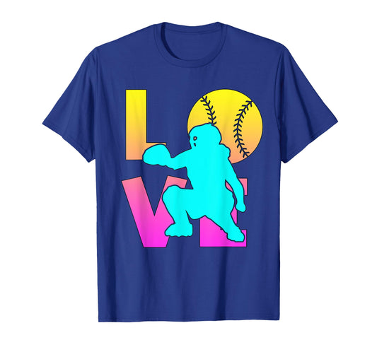 Cute I Love Softball-Shirt Catcher Funny Mom Teen Girl Women T-Shirt