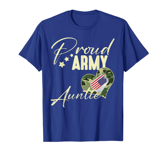 Proud Army AUNTIE Camouflage Dog Tag USA American Flag T-Shirt