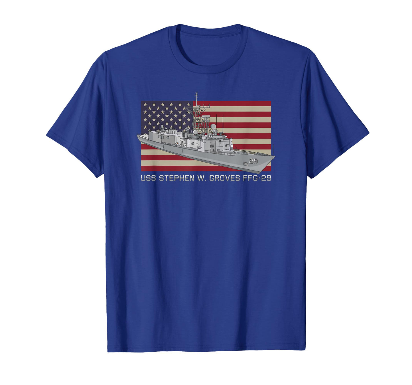 USS Stephen W Groves FFG-29 Ship Diagram American Flag T-Shirt