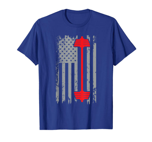 Barbell American Flag Patriotic Weightlifting T-Shirt