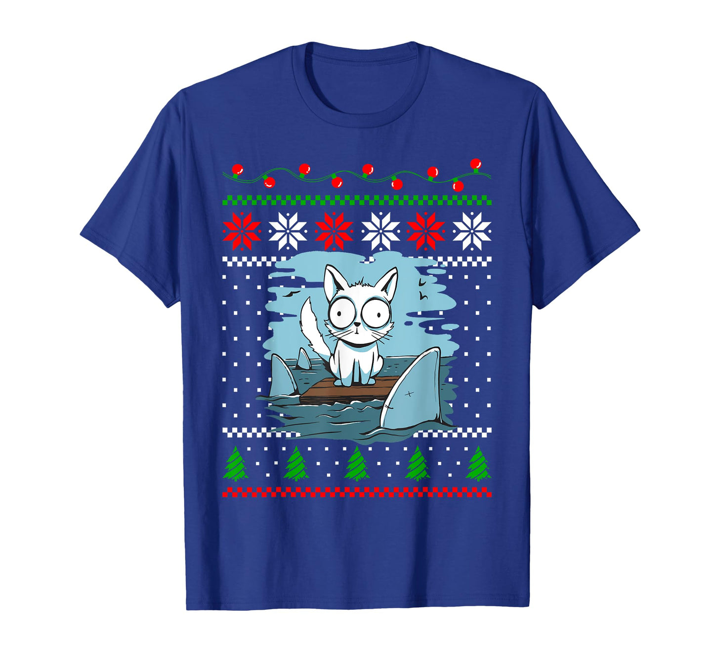 Christmas Cat Animal and Sharks Fish Funny Xmas Design T-Shirt