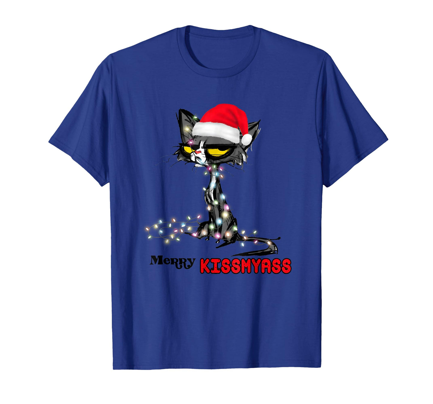 Cool Cat Hat Merry Kiss My Ass Christmas T-Shirt