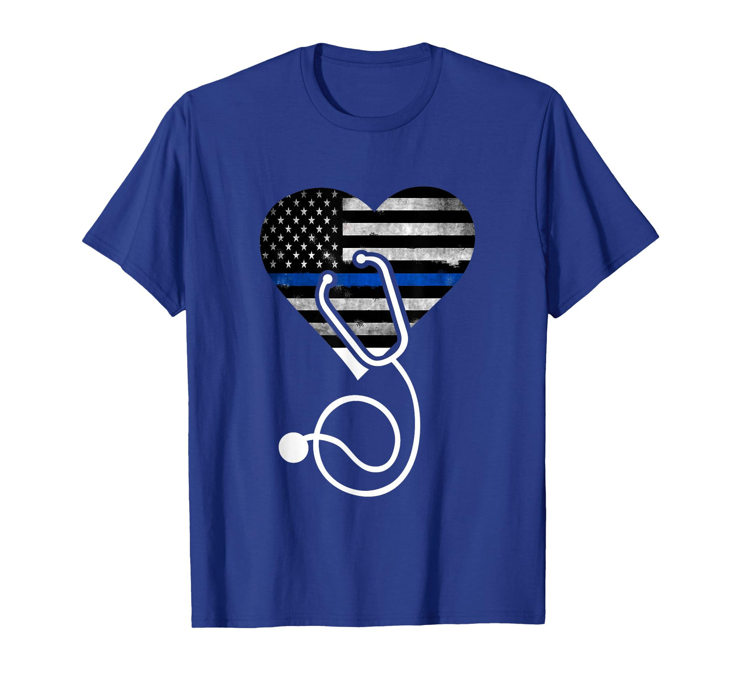 American Flag Heart with Police Thin Blue Line Nurse RN LVN T-Shirt