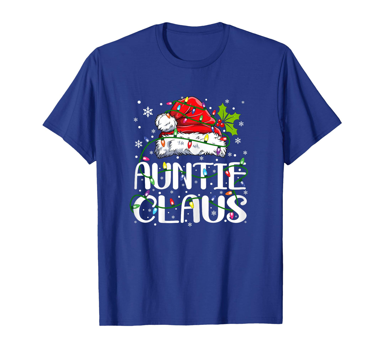 Auntie Claus Shirt Christmas Lights Pajama Family Matching T-Shirt