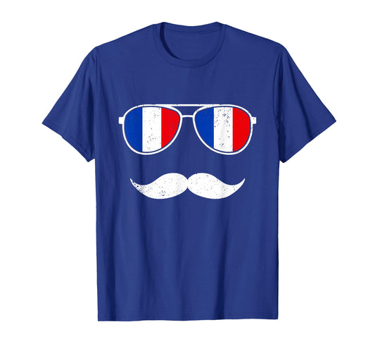 France Flag Retro Sunglasses Mustache Funny French Boys T-Shirt