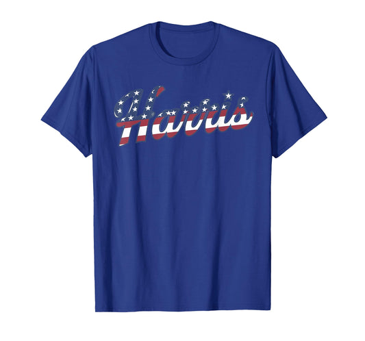 Kamala Harris USA Unite states Flag Script Name Design T-Shirt