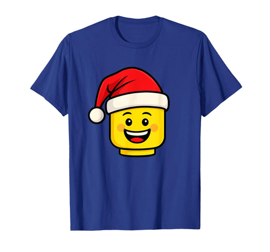 Christmas Building Bricks Head with Santa Hat Master Builder T-Shirt