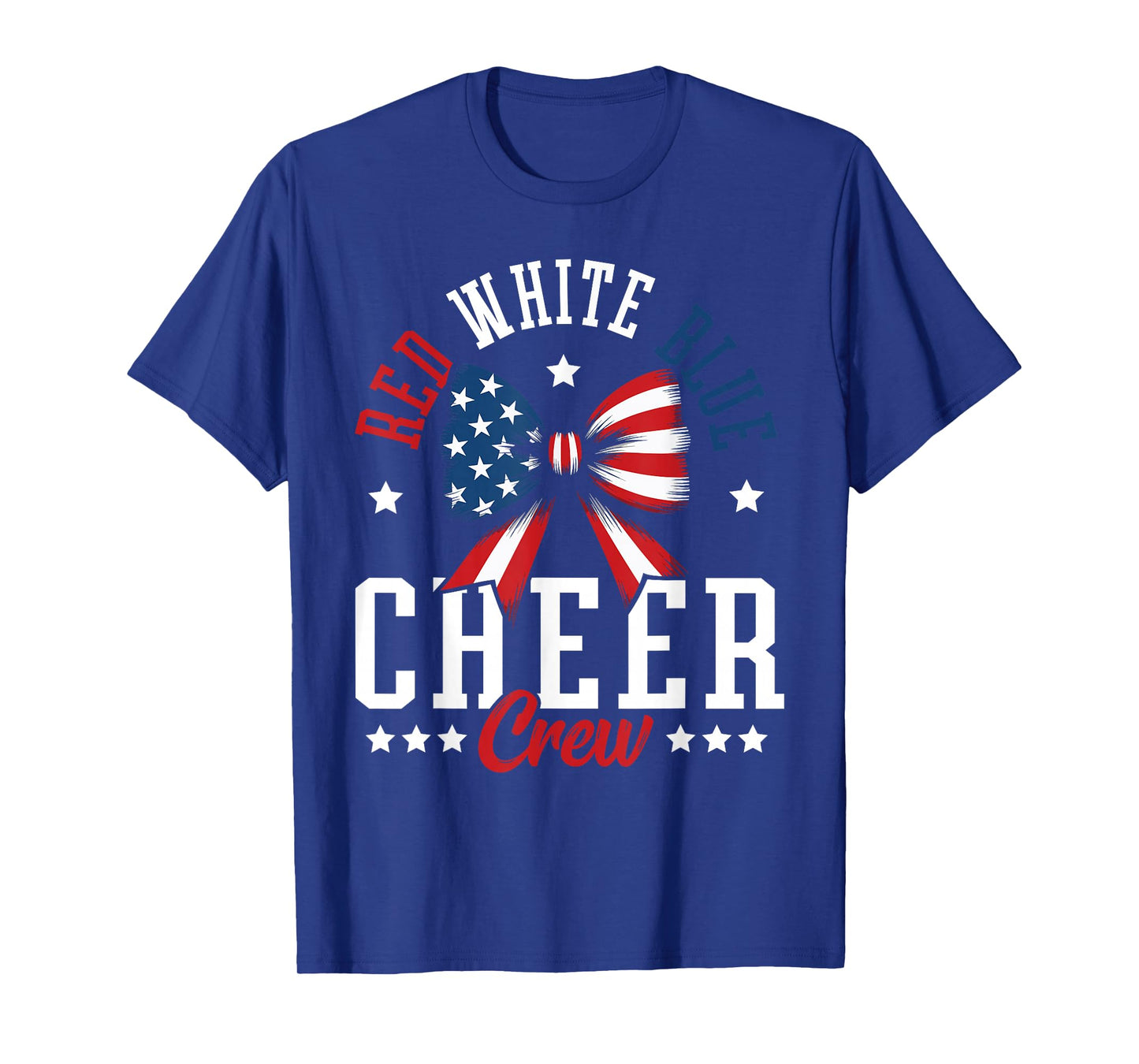 Red White and Blue Patriotic Cheer Crew Cheerleader USA Bow T-Shirt
