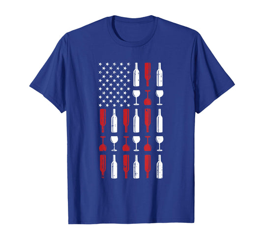 Wine Glass 4th of July Vintage USA Flag Patriotic Drinker T-Shirt