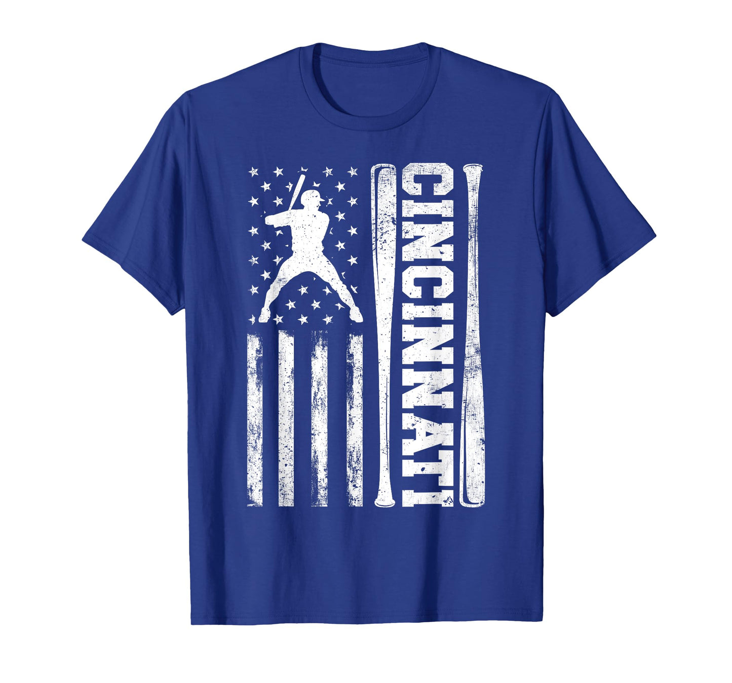 American US Flag Vintage Cincinnati Baseball Lover Men Boys T-Shirt
