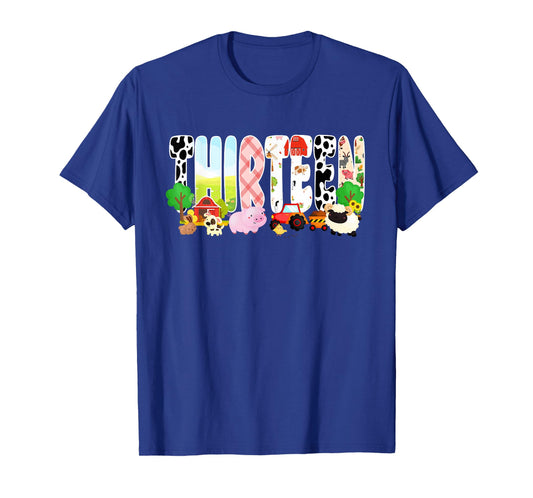 13 Year Old Boy Girl 13th Birthday Farm Animals Theme T-Shirt