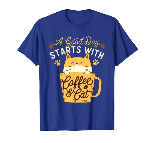 A Good Day Starts With Coffee & Cat - Pet Lover Veterinarian T-Shirt