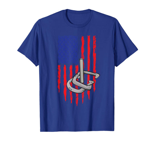 Horseshoe Pitching USA American Flag Horseshoes Game T-Shirt for Women Men