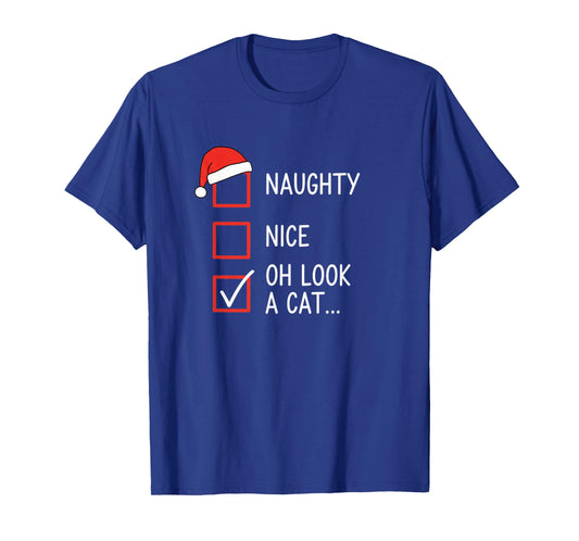 Christmas Naughty Nice Oh Look A Cat Checklist Santa Hat Fun T-Shirt