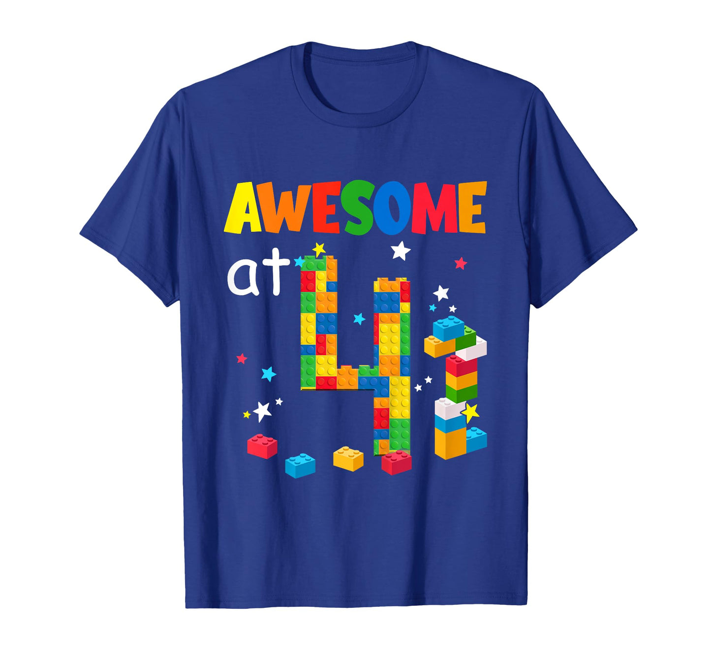 Kids Building Blocks Bricks Awesome at 4 Years Old Birthday Boy T-Shirt