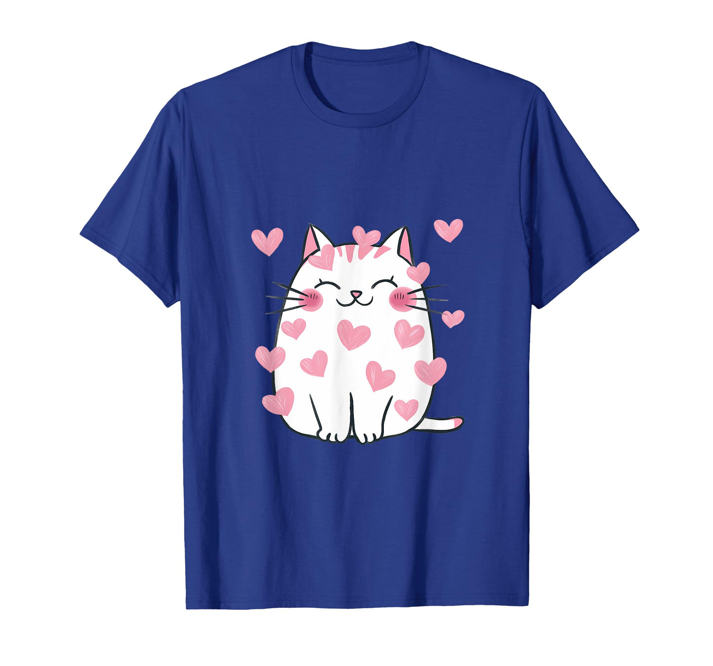 Cute Valentine Cat Pink Hearts Cats Lover White Kitten Men Women Kids T-Shirt