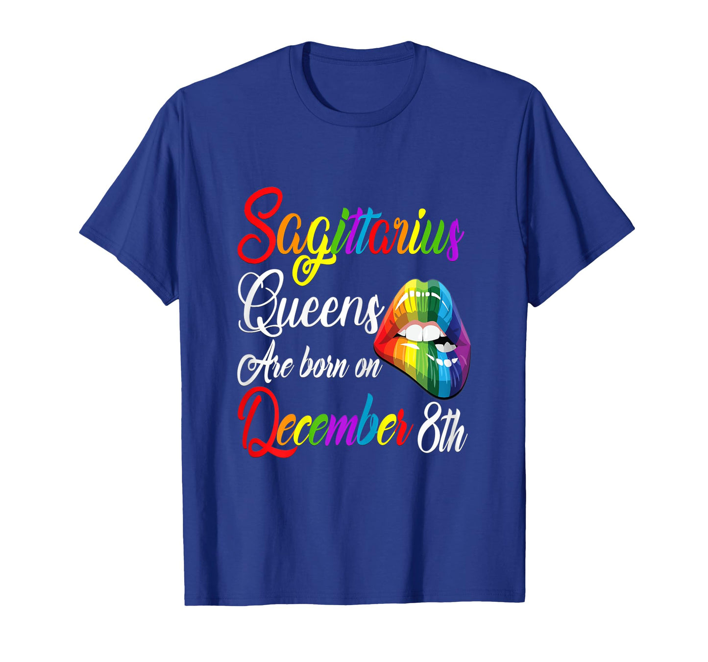 Womens Queens Are Born on December 8th Rainbow Lips Sagittarius T-Shirt
