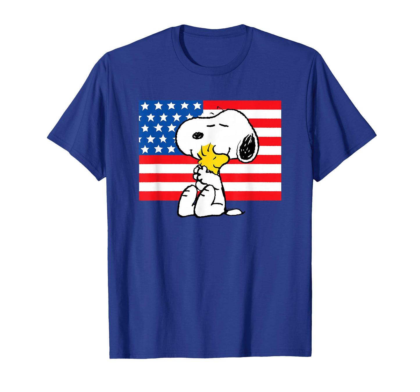Peanuts - Snoopy and Woodstock USA Flag Hug T-Shirt