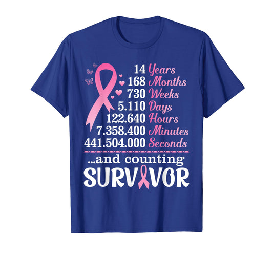 14 Years 168 Months Fighting Breast Cancer Counting Survivor T-Shirt