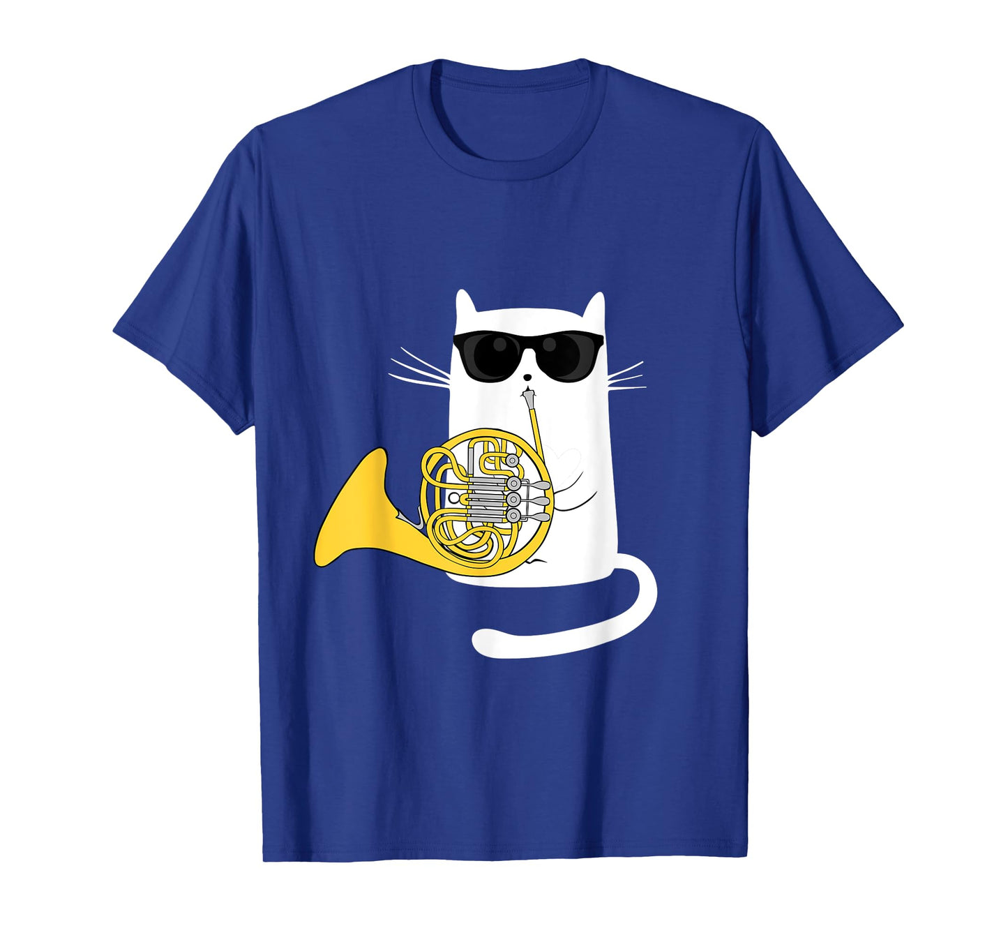 Funny Jazz Cat Wearing Sunglasses Playing French Horn Men Women Girls Kids T-Shirt