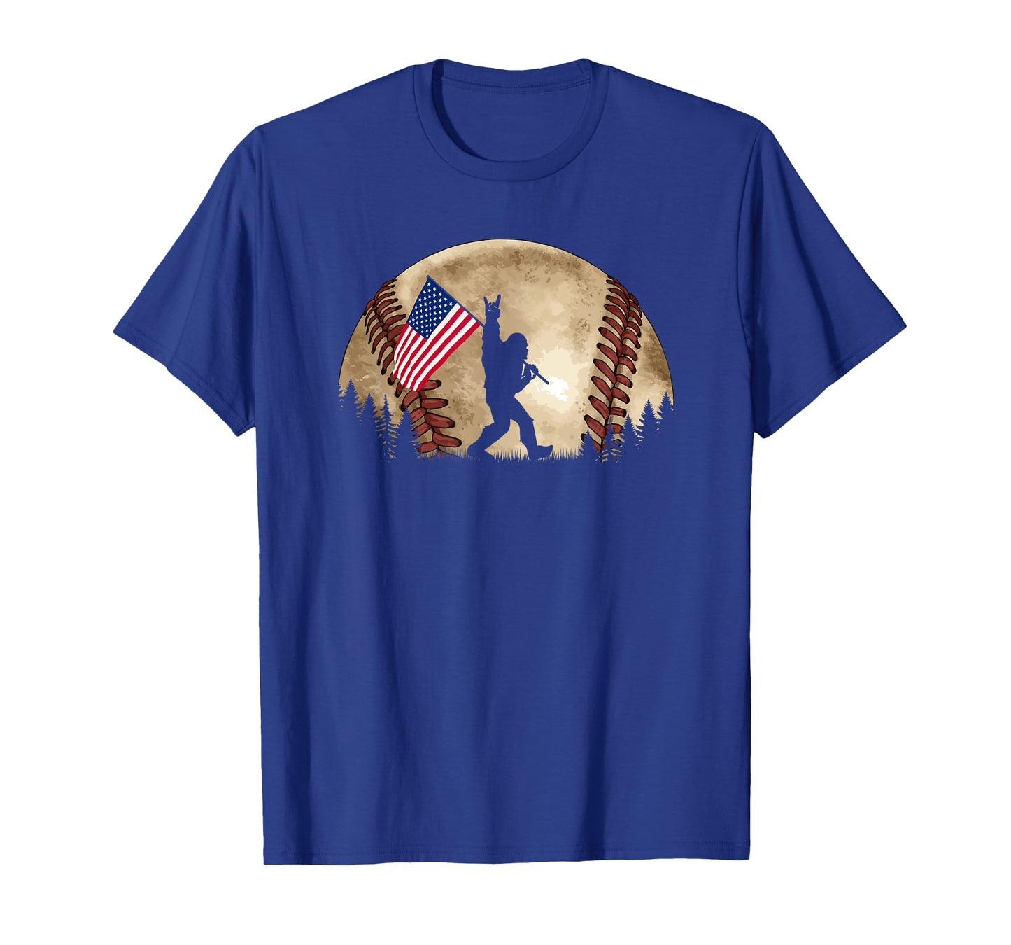 Funny Bigfoot Baseball American Flag Sasquatch T-Shirt