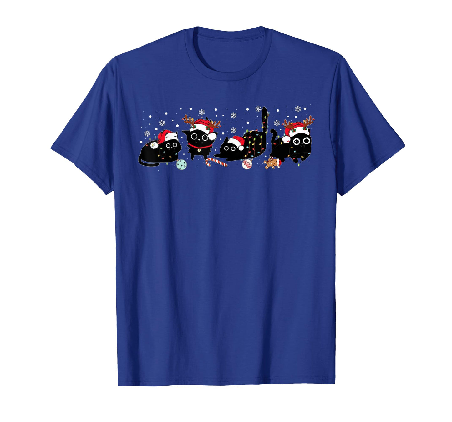 Cute Cats Santa Reindeer Funny Christmas Lights Cat Lover PJ T-Shirt