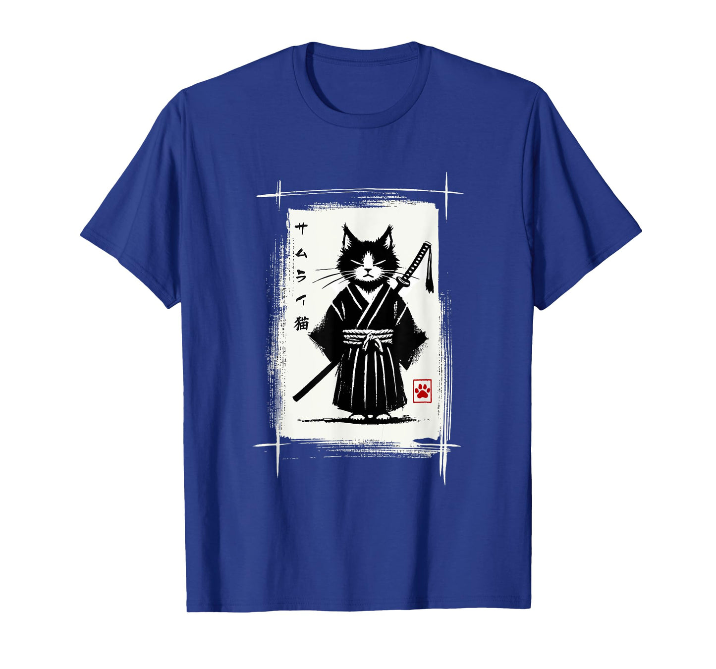 Samurai Cat Japanese Art Sumi-e Novelty Kawaii Funny Cat T-Shirt