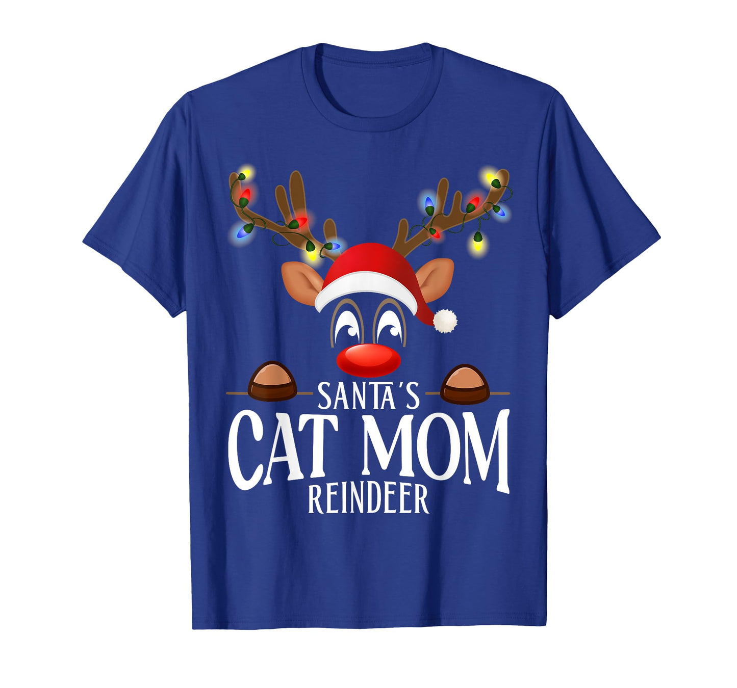 Santa's Cat mom Reindeer Funny XMas Matching PJS T-Shirt