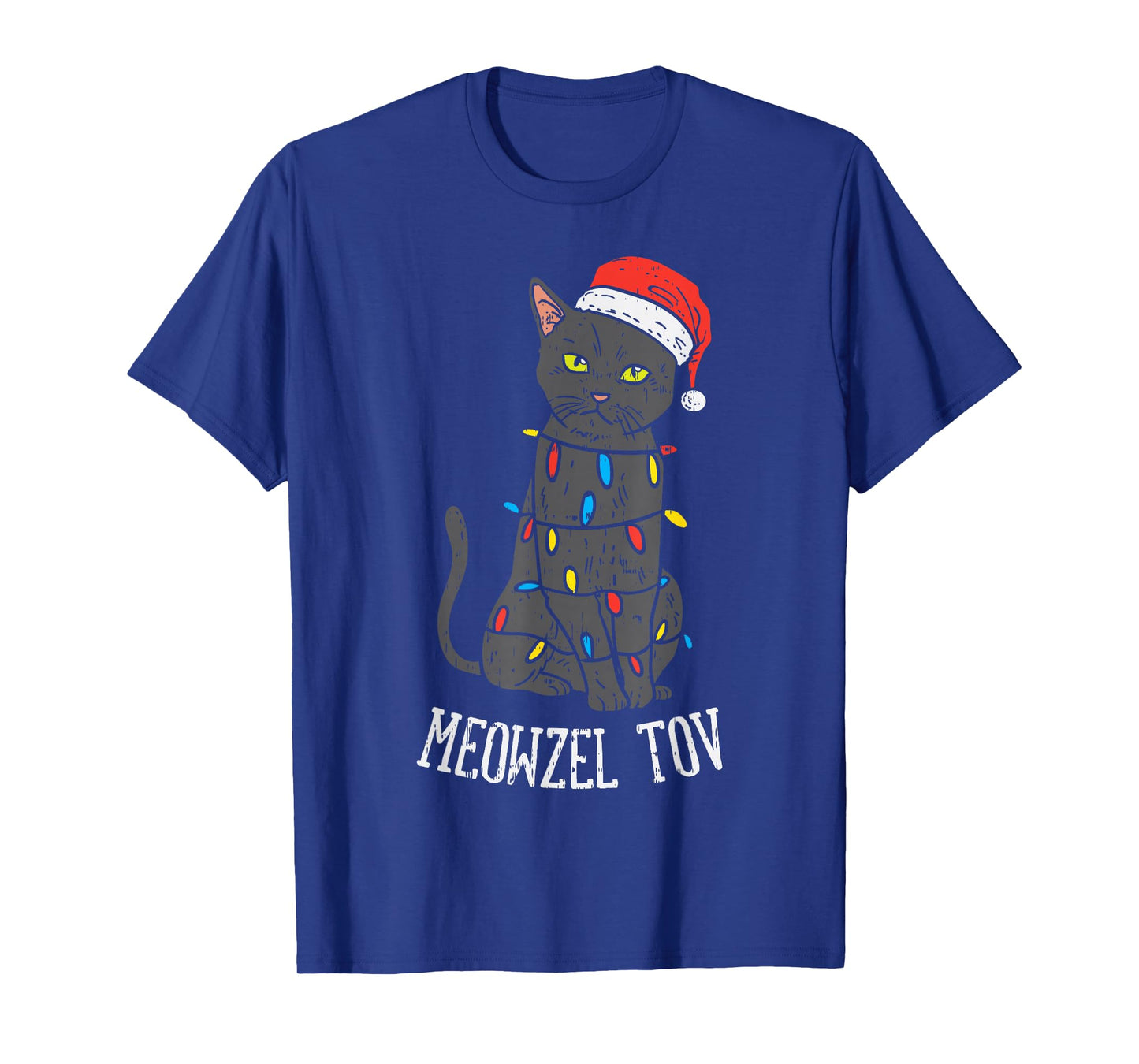 Meowzel Tov Hanukkah Black Cat Christmas Lights Pet Gift T-Shirt