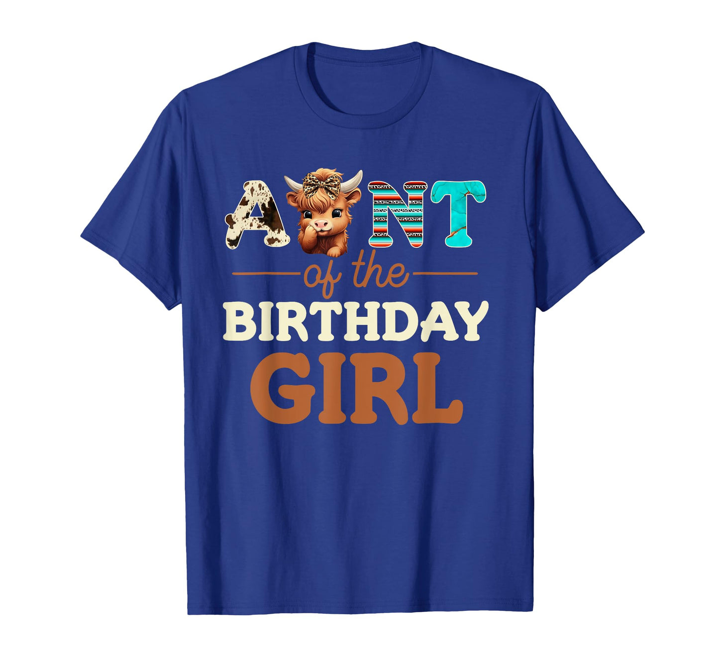 Aunt of The Birthday Girl Highland Cow Print First Bday T-Shirt