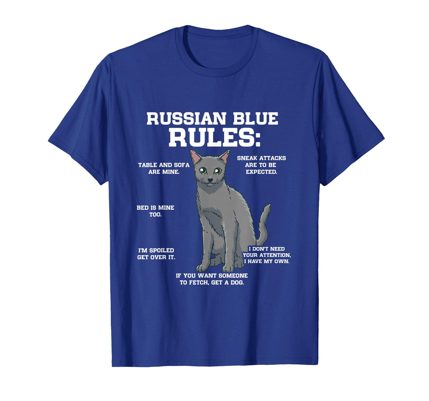 Funny Cat Owner Russian Blue Cat Rules T-Shirt for Men Women Girls Kids