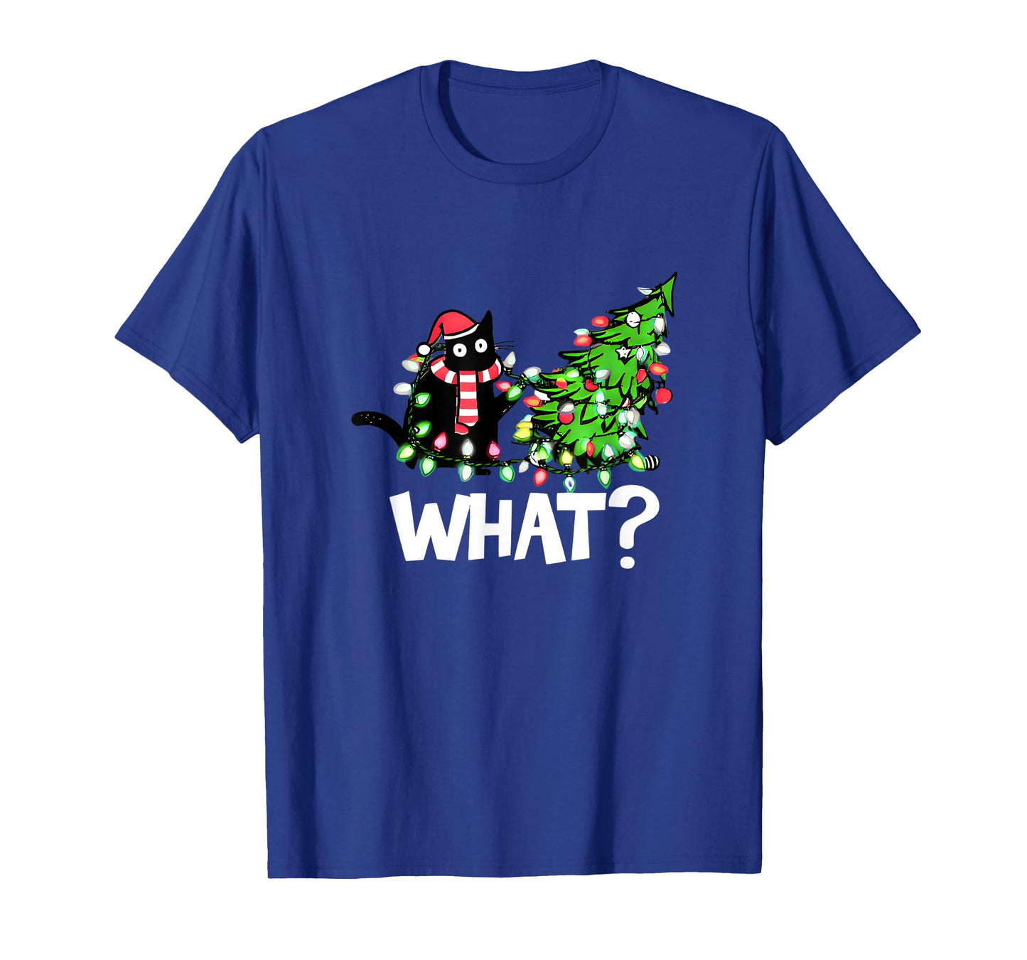 Funny Pussycat Pushing Christmas Lights Tree Over Cat What? T-Shirt