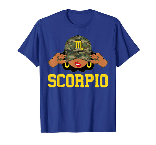 Scorpio Queen Sassy Black Woman Camouflage Cap Zodiac T-Shirt