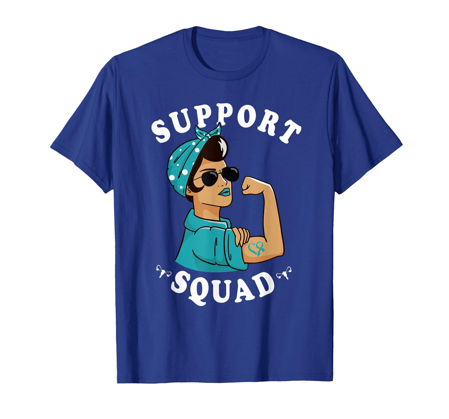 "Support Squad" Teal Ribbon Bandana Women Ovarian Cancer T-Shirt