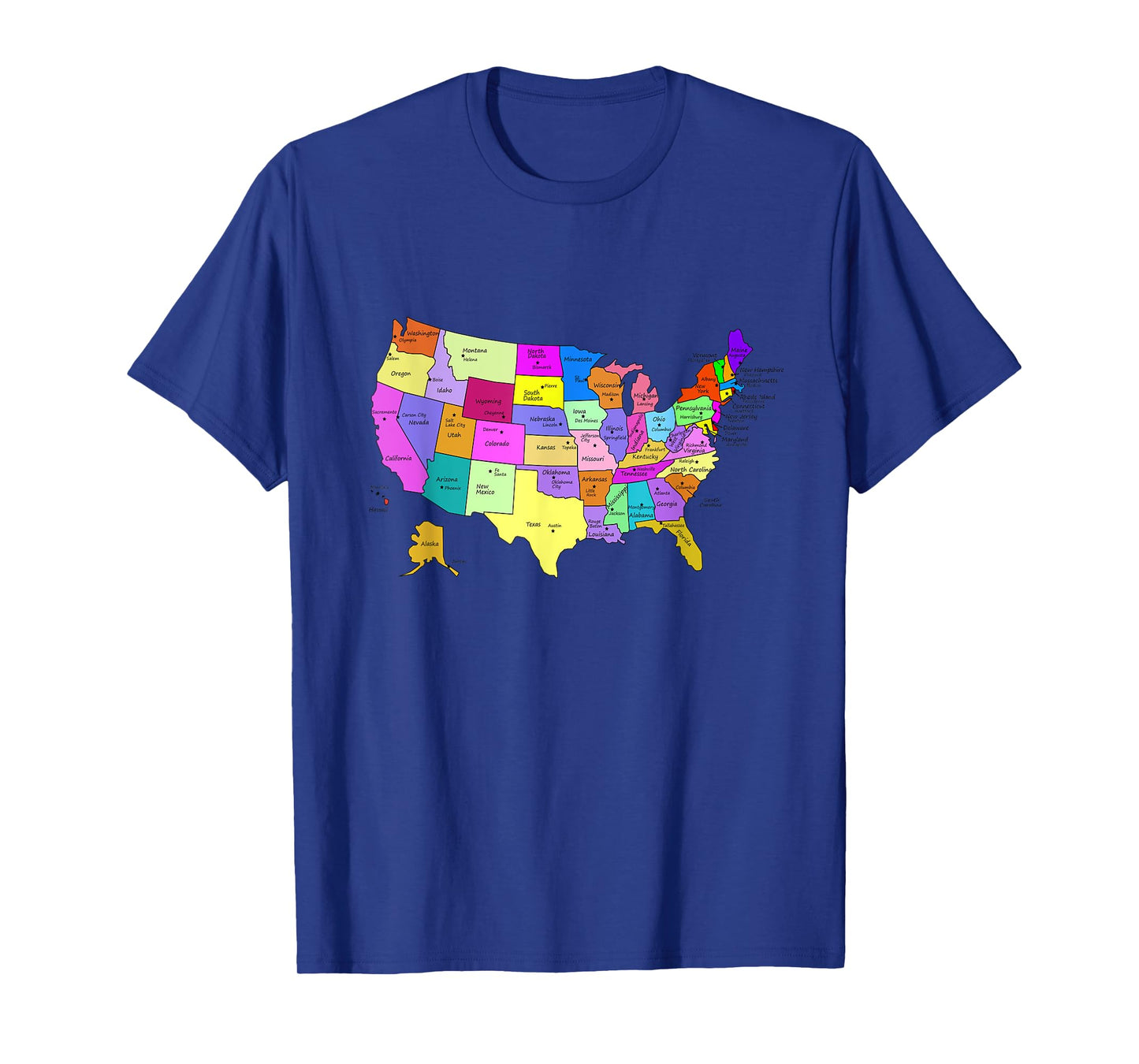 States & Capitals t-shirt Colorful USA Map School Geography T-Shirt