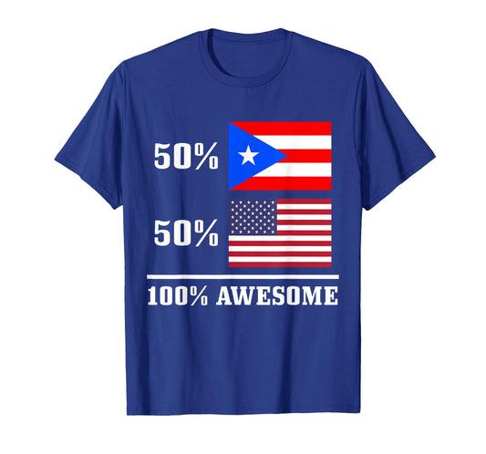50% Puerto Rico 50% USA Puerto Rican American Flag Pride T-Shirt