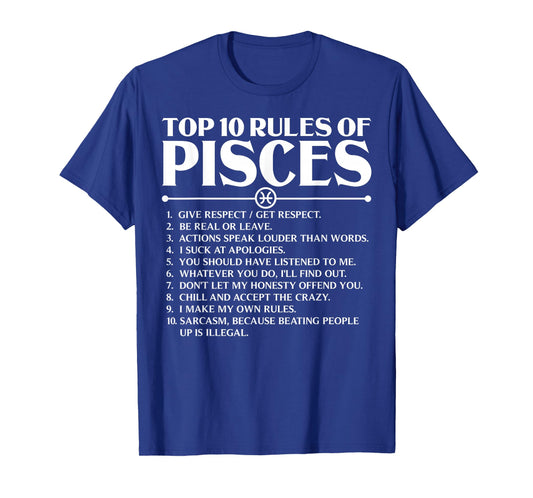 Horoscope Symbols Astrology Sign Top 10 Rules Of Pisces T-Shirt