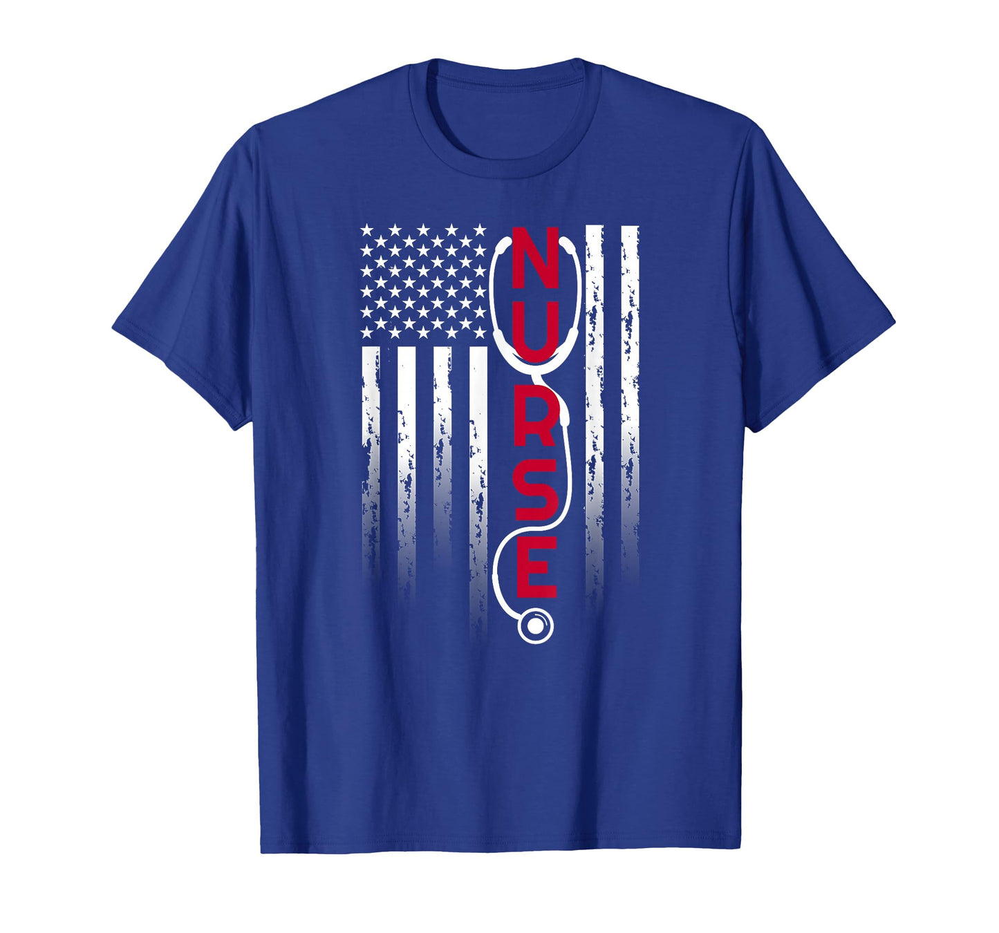 Patriotic Nurse with Flag Stethoscope for RN, LPN T-Shirt Small