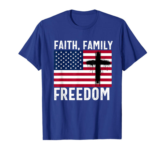 Faith Family Freedom American Flag Patriot USA Christian T-Shirt