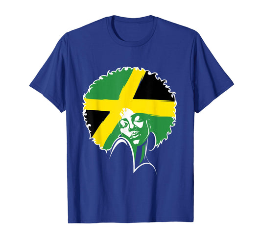 Afro Hair Jamaican Flag Shirt Women Black Melanin Jamaica T-Shirt