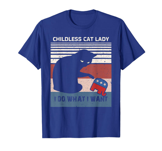 Childless Cat Lady For Kamala Harris Funny Cat ladies Retro T-Shirt
