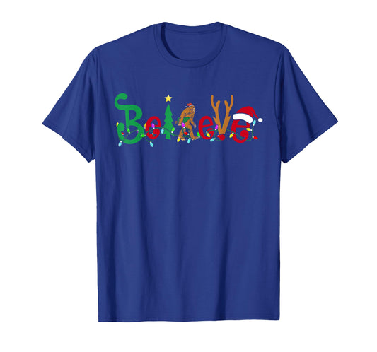Funny Christmas Xmas Bigfoot Believe Sasquatch in Moon Light T-Shirt